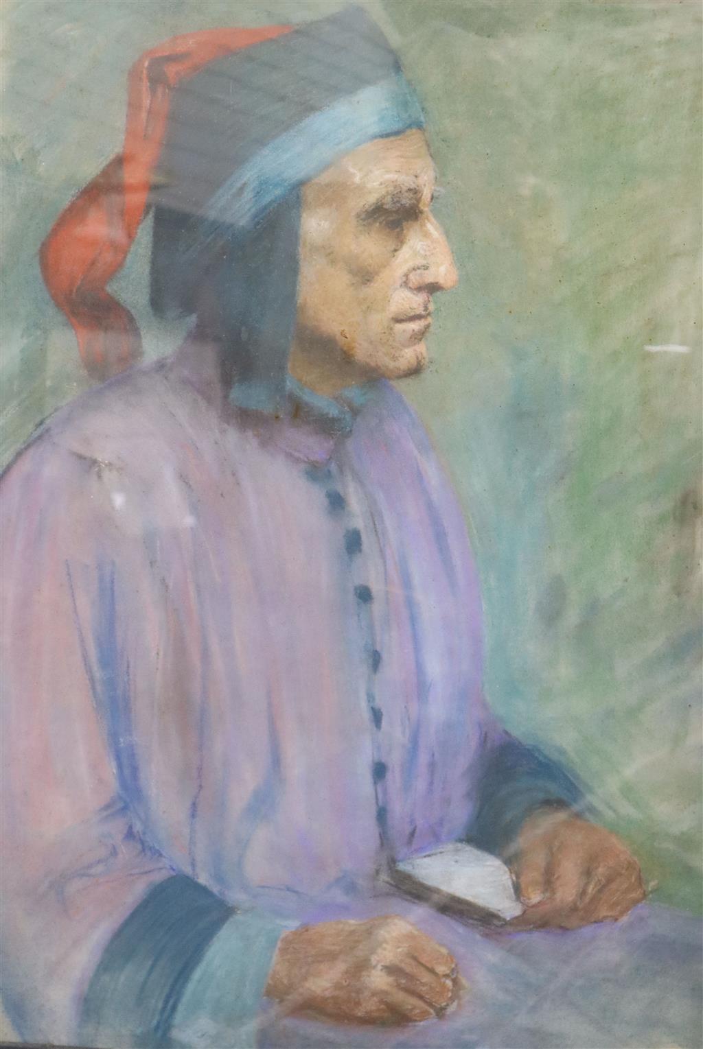 Early 20th century English School, pastel, Study of a 16th century gentleman, indistinctly signed ..ukins, 72 x 52cm